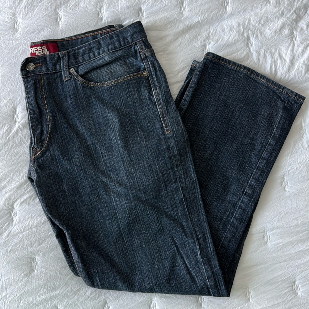 Express Jean Rocco Slim Fit Low Rise Straight Leg 36w 30L Dark Blue